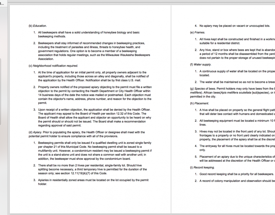 sample beekeeping ordinance city code example